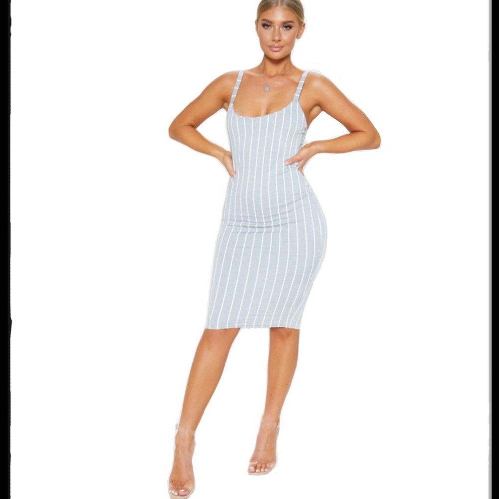 NWT Pretty Little Things Grey Stripes Midi Dress size 8